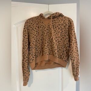 Women's Abercrombie & Fitch Cheetah Print Cropped Hoodie Sweatshirt Size XS